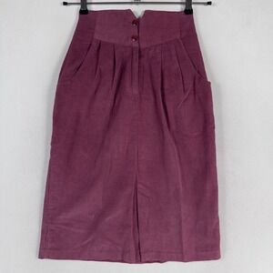 Vintage Sparks Corduroy Skirt Womens 1/2 Purple High Waist Pleated Dark Academia